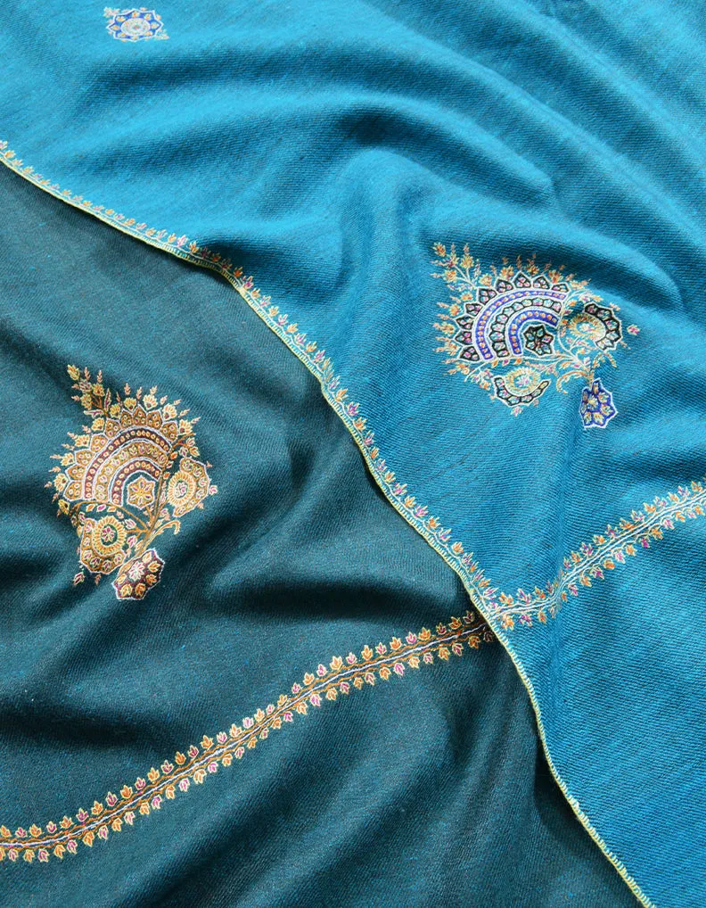 Green and sky blue Embroidery Pashmina shawl 7141