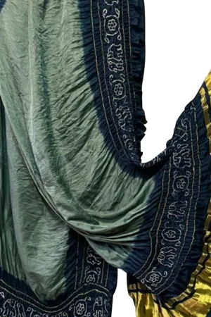 Grey And Blue Bandhani Pure Gajji Silk Dupatta