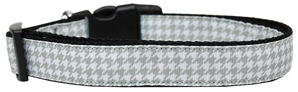 Grey Houndstooth Nylon Dog Collar Xs