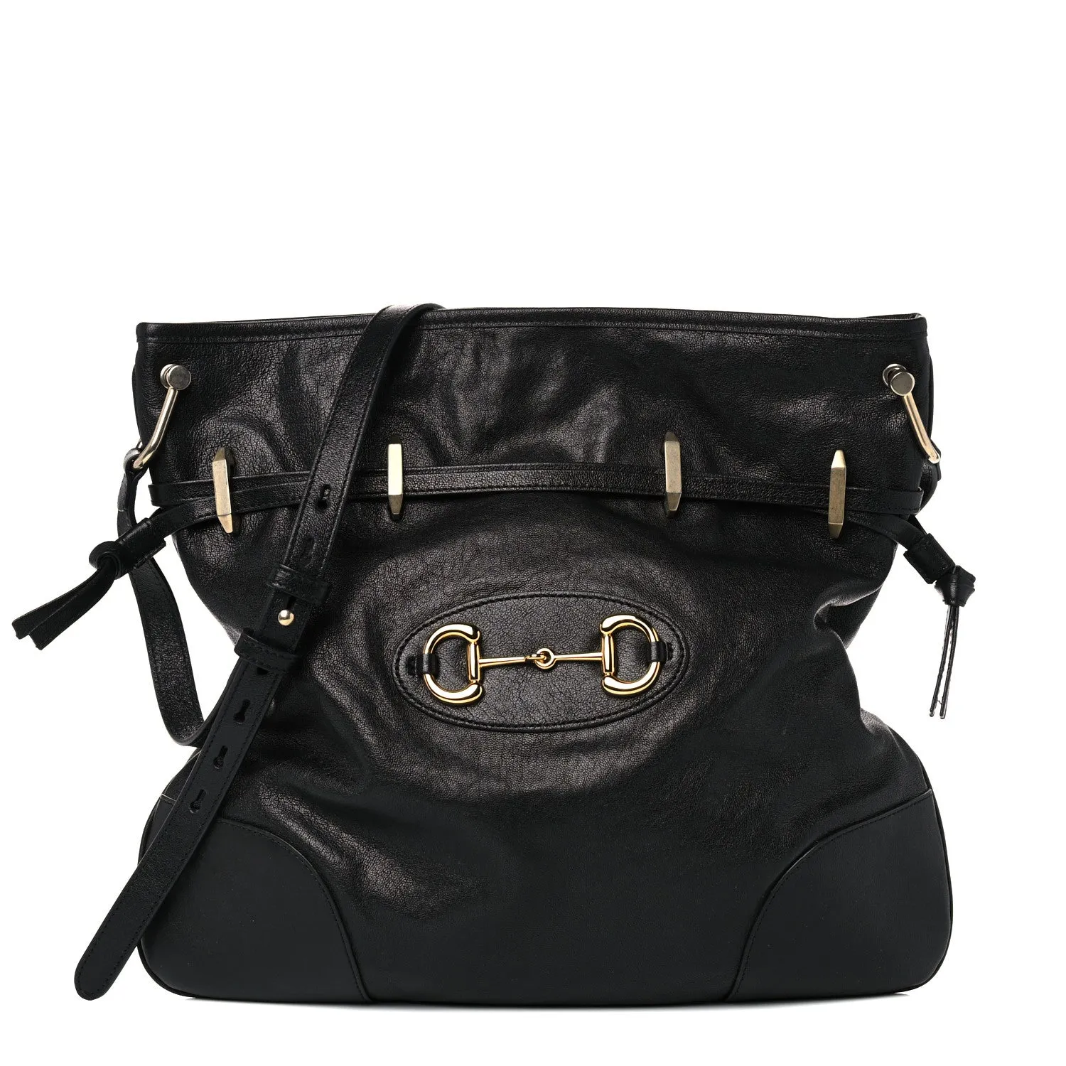 Gucci 1955 Morsetto Leather Horsebit Drawstring Black Bucket Bag