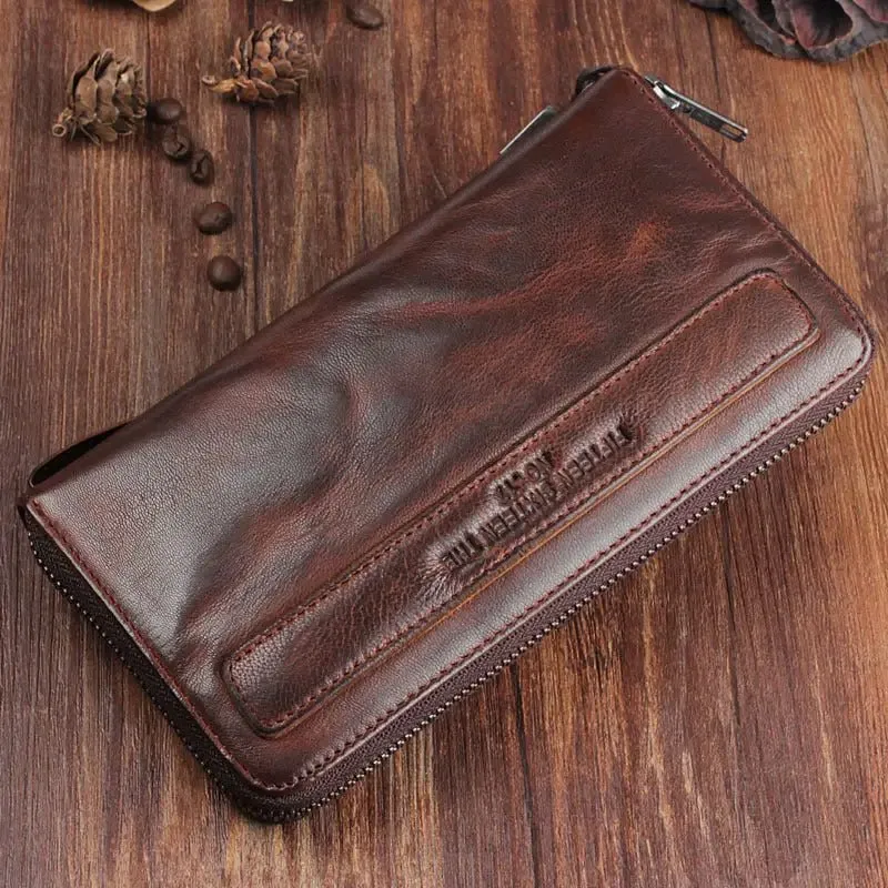 Handmade Leather Wallet for Men - Premium Sheepskin, Zipper Closure & 3 Color Options