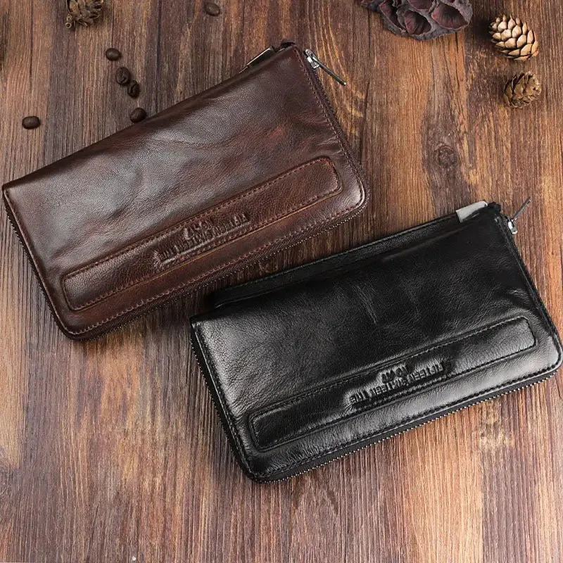 Handmade Leather Wallet for Men - Premium Sheepskin, Zipper Closure & 3 Color Options