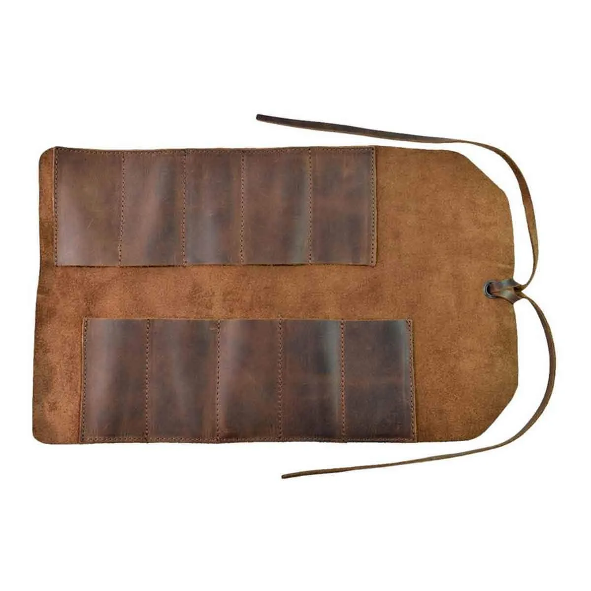 Handmade Roll Up Leather Tool Bag, 10 Slots, Brown