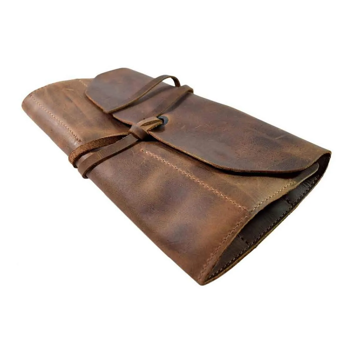 Handmade Roll Up Leather Tool Bag, 10 Slots, Brown