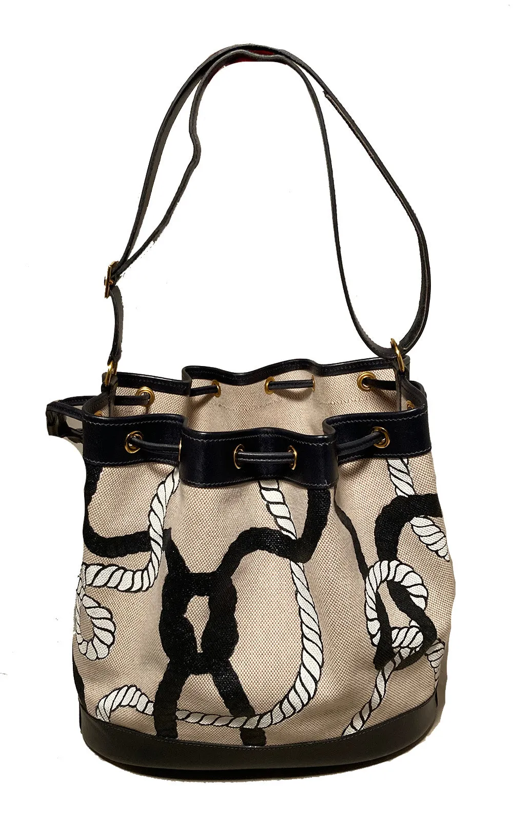 Hermes Vintage Drawstring Bucket Bag Hand Painted