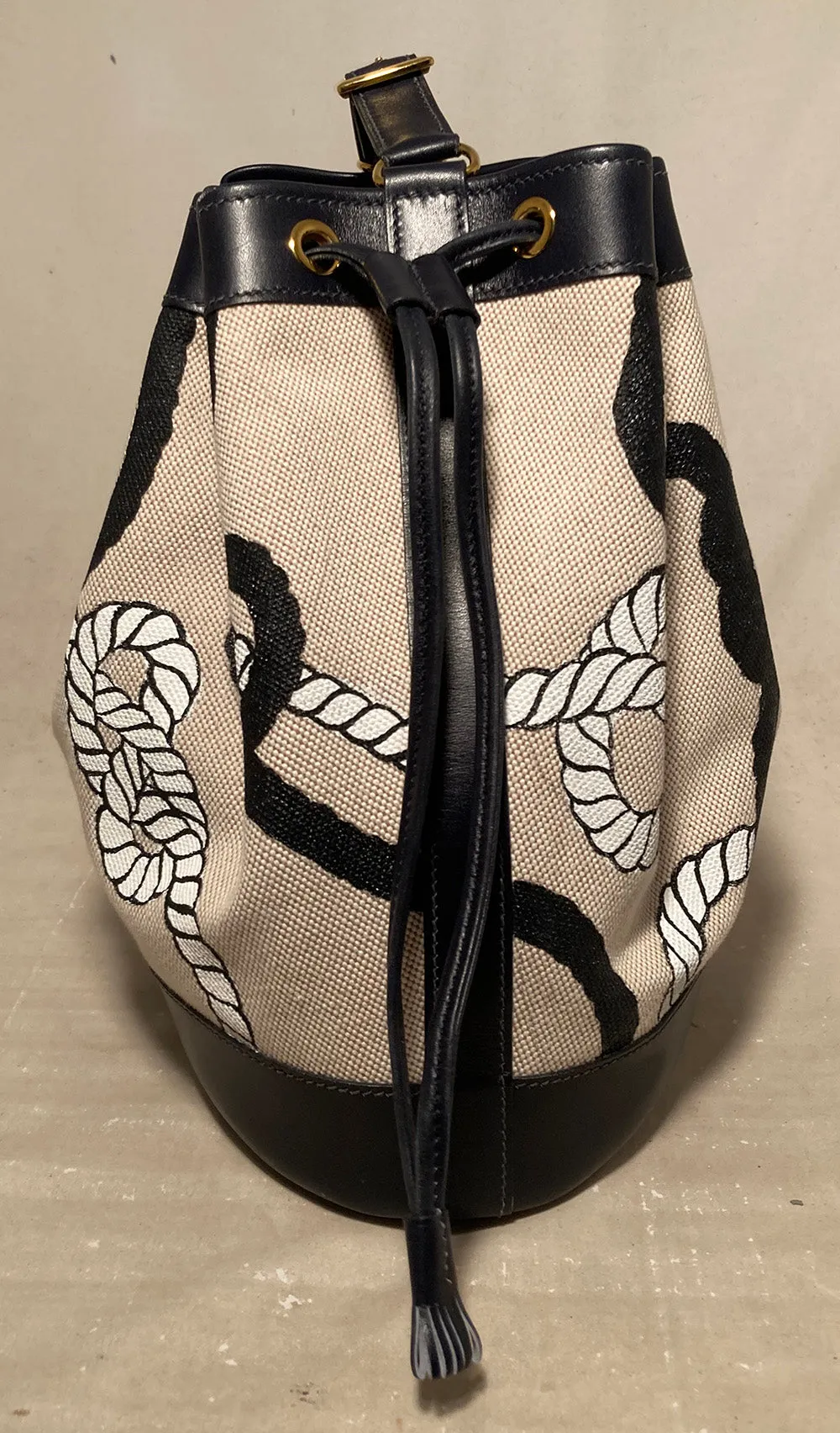 Hermes Vintage Drawstring Bucket Bag Hand Painted