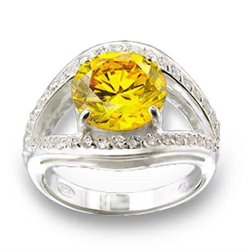 High-Polished 925 Sterling Silver Ring with AAA Grade CZ in Topaz for Women Style 49505