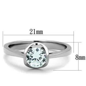 High polished (no plating) Stainless Steel Ring with AAA Grade CZ in Clear for Women Style TK1763