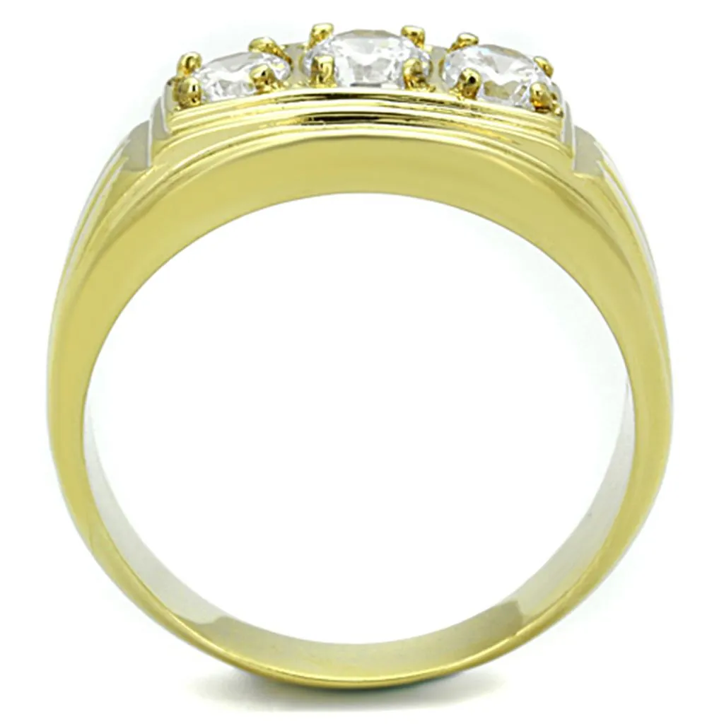 IP Gold(Ion Plating) Stainless Steel Ring with AAA Grade CZ in Clear for Women Style TK946G