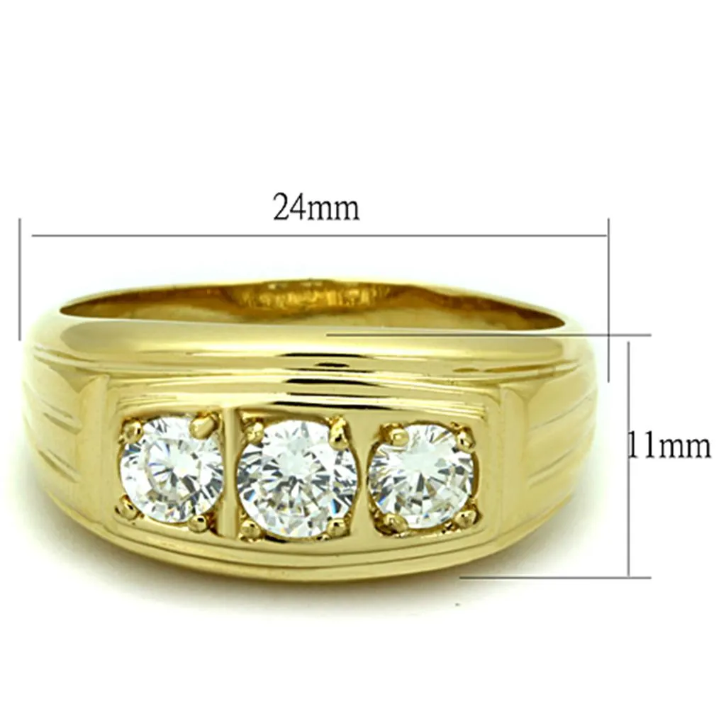 IP Gold(Ion Plating) Stainless Steel Ring with AAA Grade CZ in Clear for Women Style TK946G