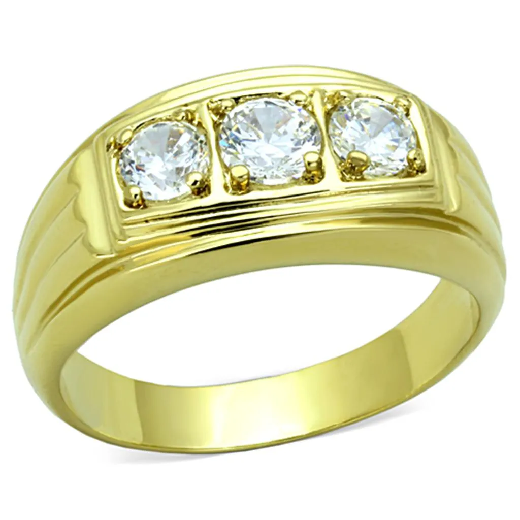 IP Gold(Ion Plating) Stainless Steel Ring with AAA Grade CZ in Clear for Women Style TK946G