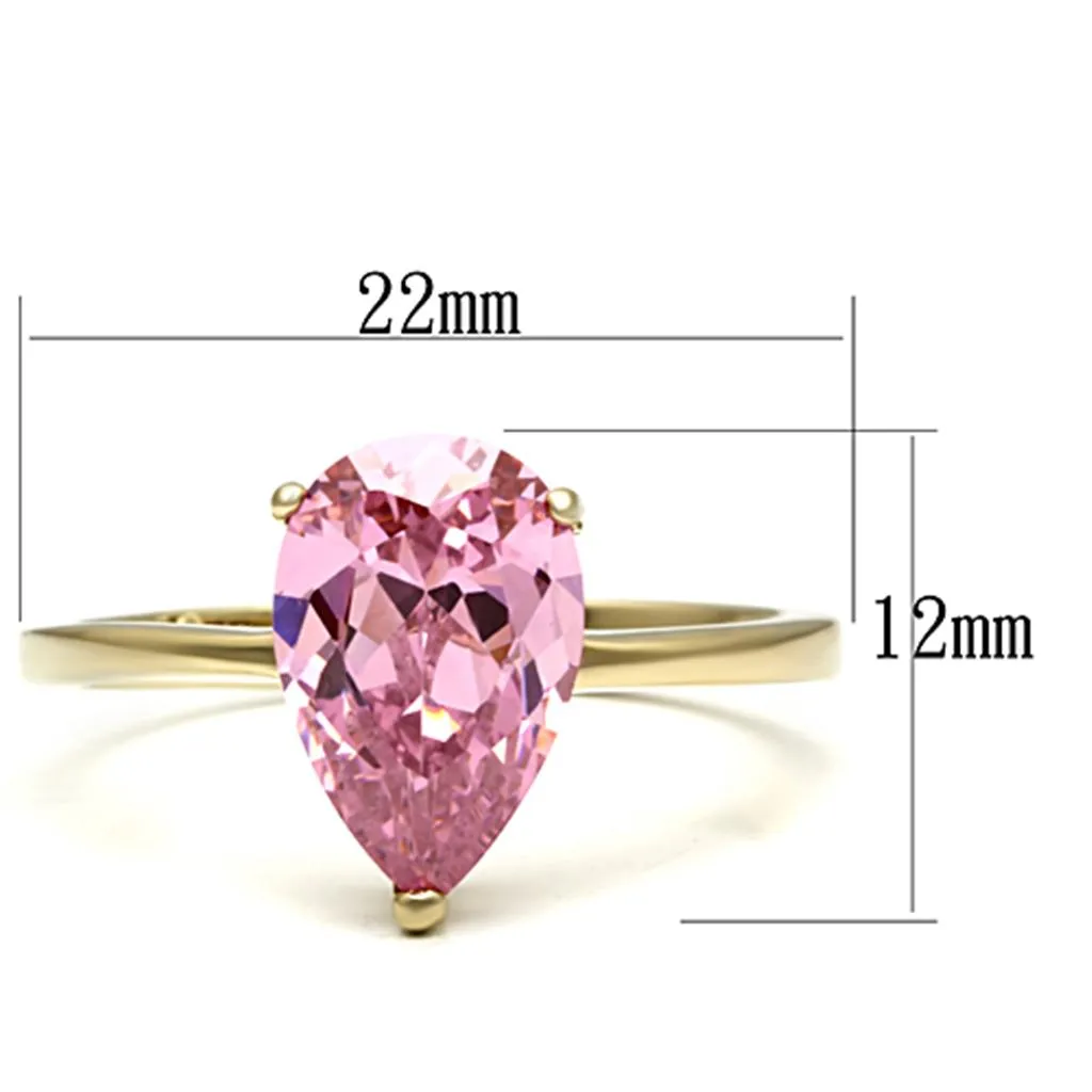 IP Gold(Ion Plating) Stainless Steel Ring with AAA Grade CZ in Rose for Women Style TK1508