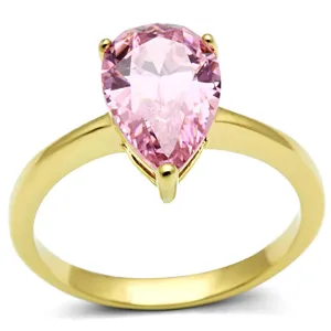 IP Gold(Ion Plating) Stainless Steel Ring with AAA Grade CZ in Rose for Women Style TK1508