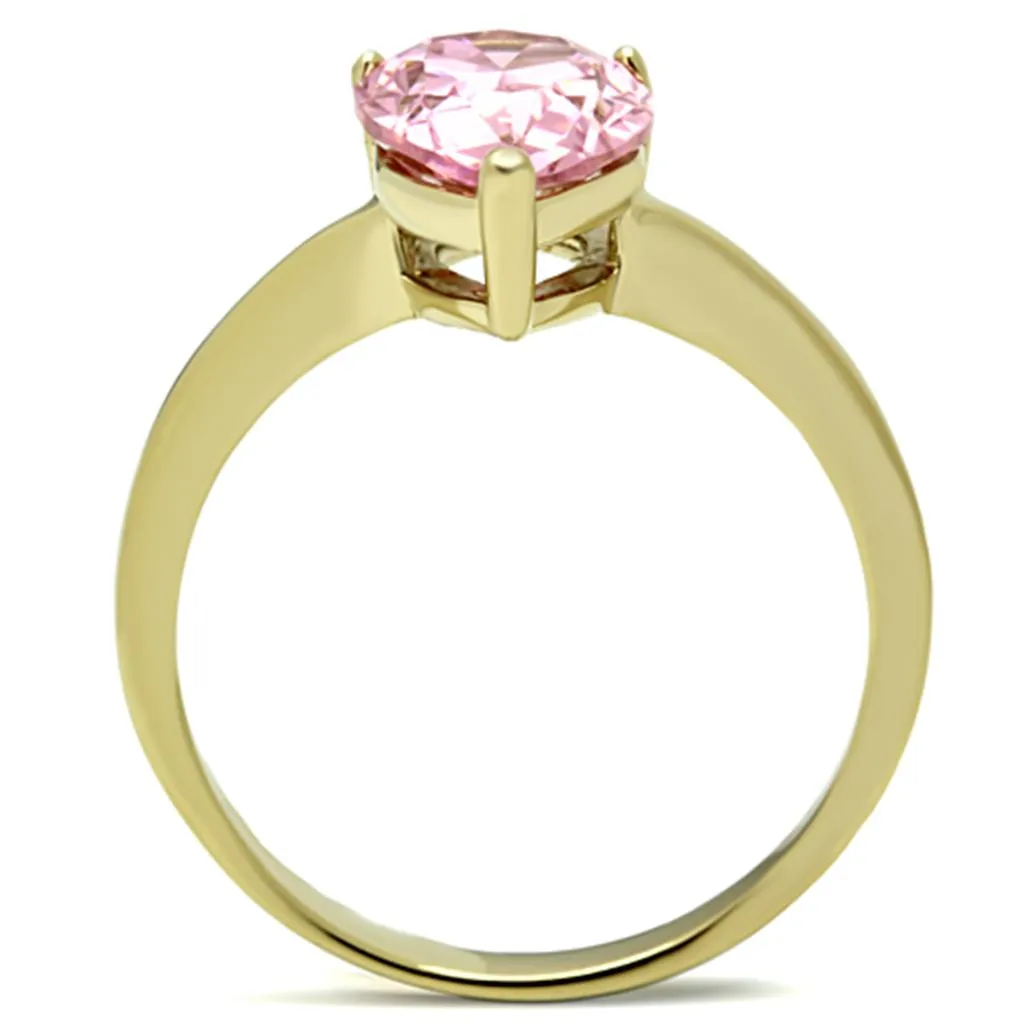 IP Gold(Ion Plating) Stainless Steel Ring with AAA Grade CZ in Rose for Women Style TK1508