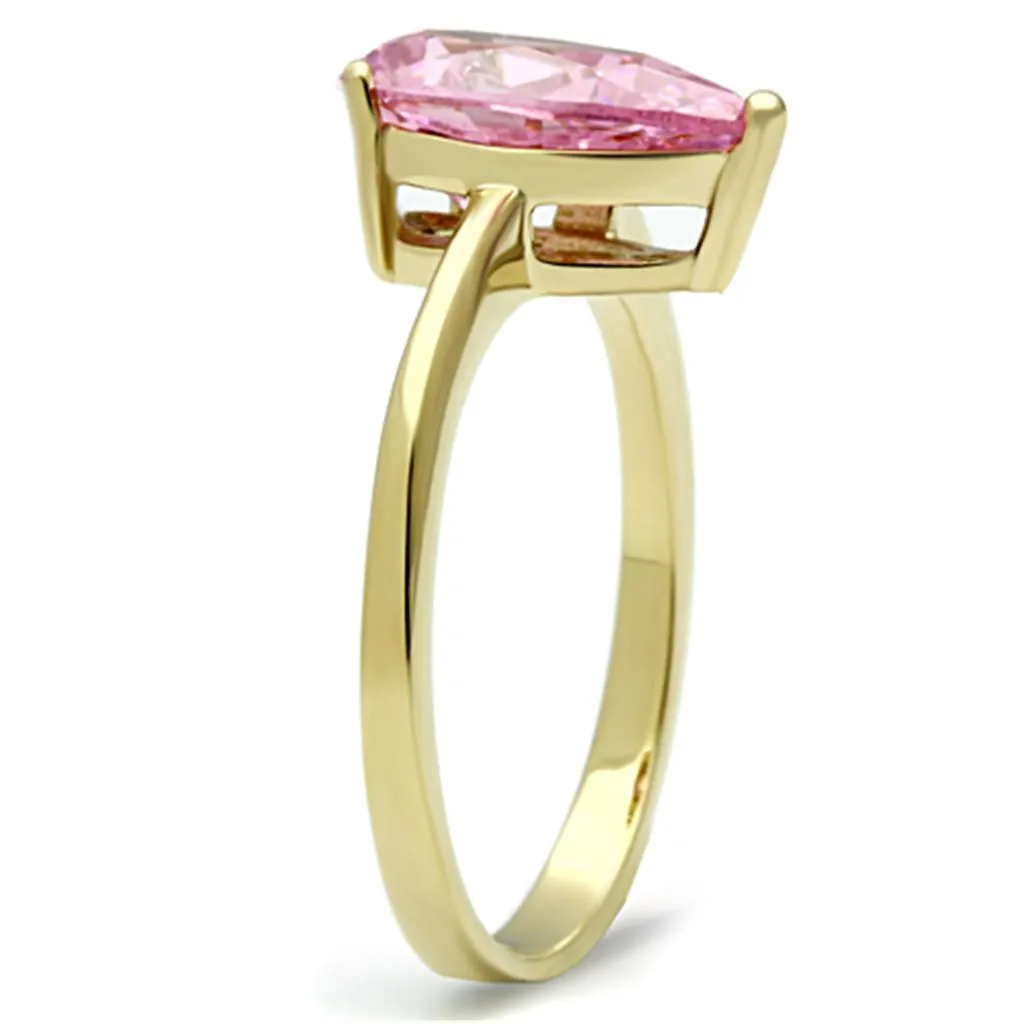 IP Gold(Ion Plating) Stainless Steel Ring with AAA Grade CZ in Rose for Women Style TK1508