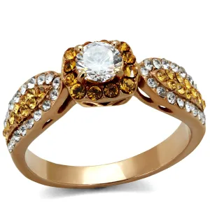 IP Rose Gold(Ion Plating) Stainless Steel Ring with AAA Grade CZ in Clear for Women Style TK2250