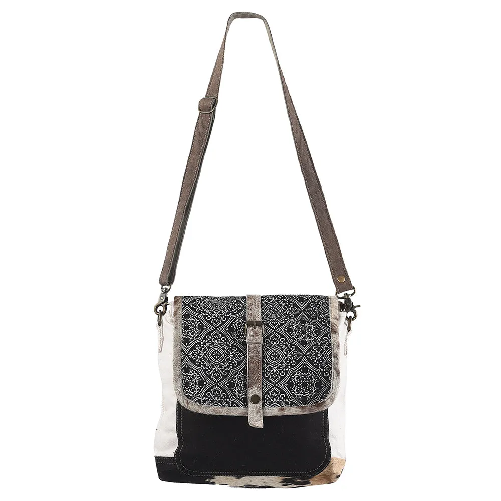 KB323 - KB323-MESSENGER Real Cowhide Leather and Upcycled Canvas Ladies Bag 14 x 12 - KB323