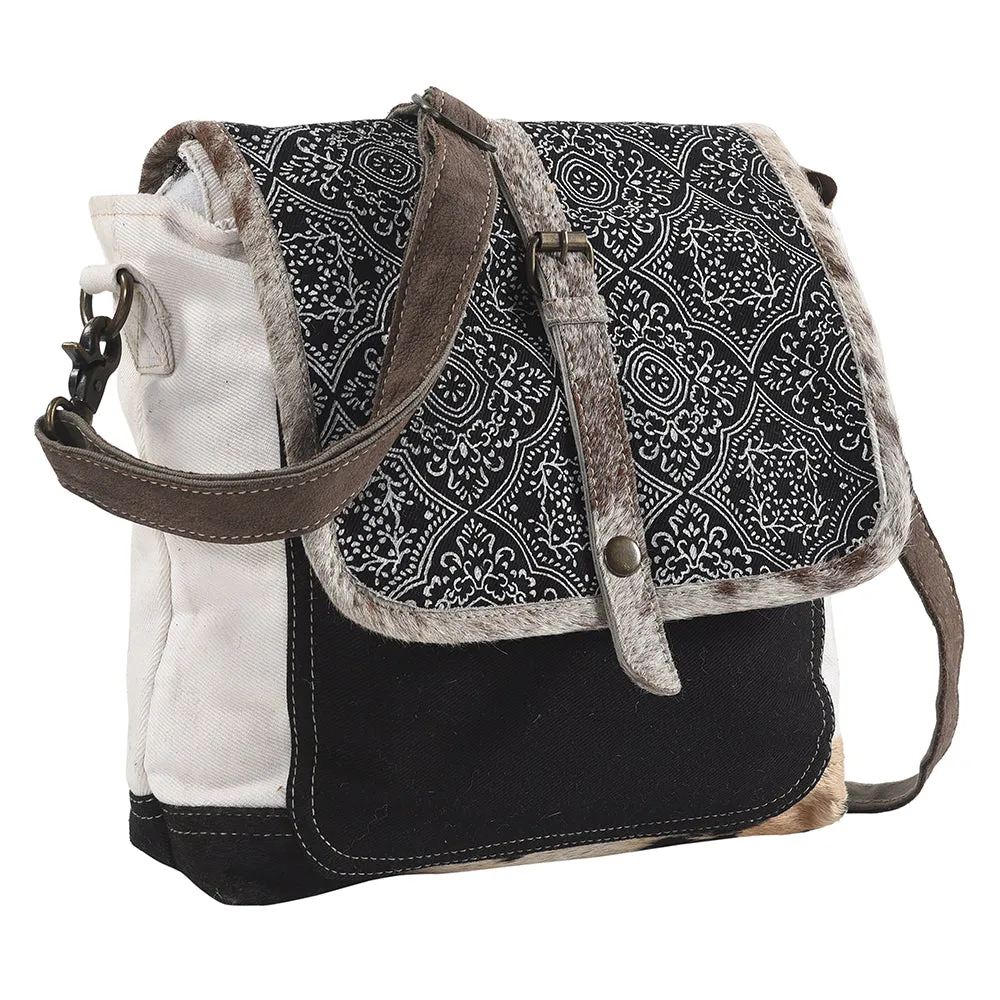 KB323 - KB323-MESSENGER Real Cowhide Leather and Upcycled Canvas Ladies Bag 14 x 12 - KB323