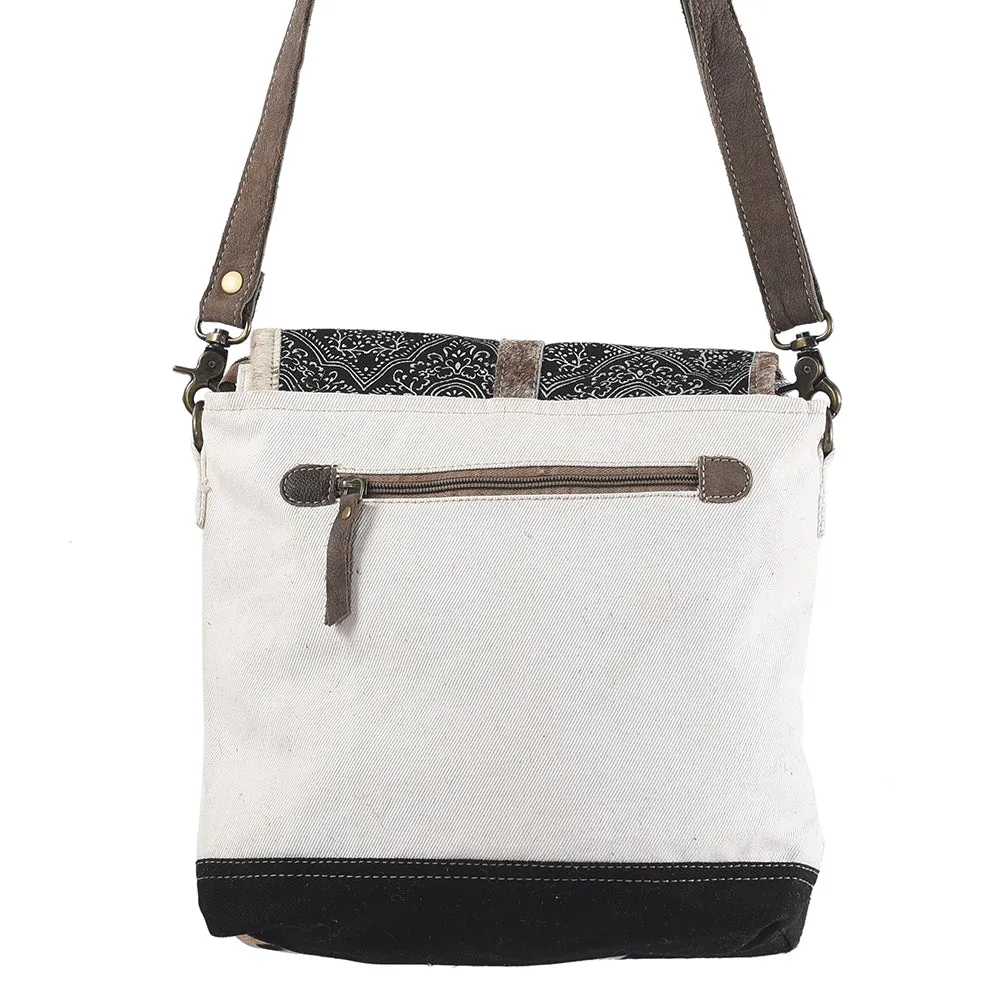 KB323 - KB323-MESSENGER Real Cowhide Leather and Upcycled Canvas Ladies Bag 14 x 12 - KB323