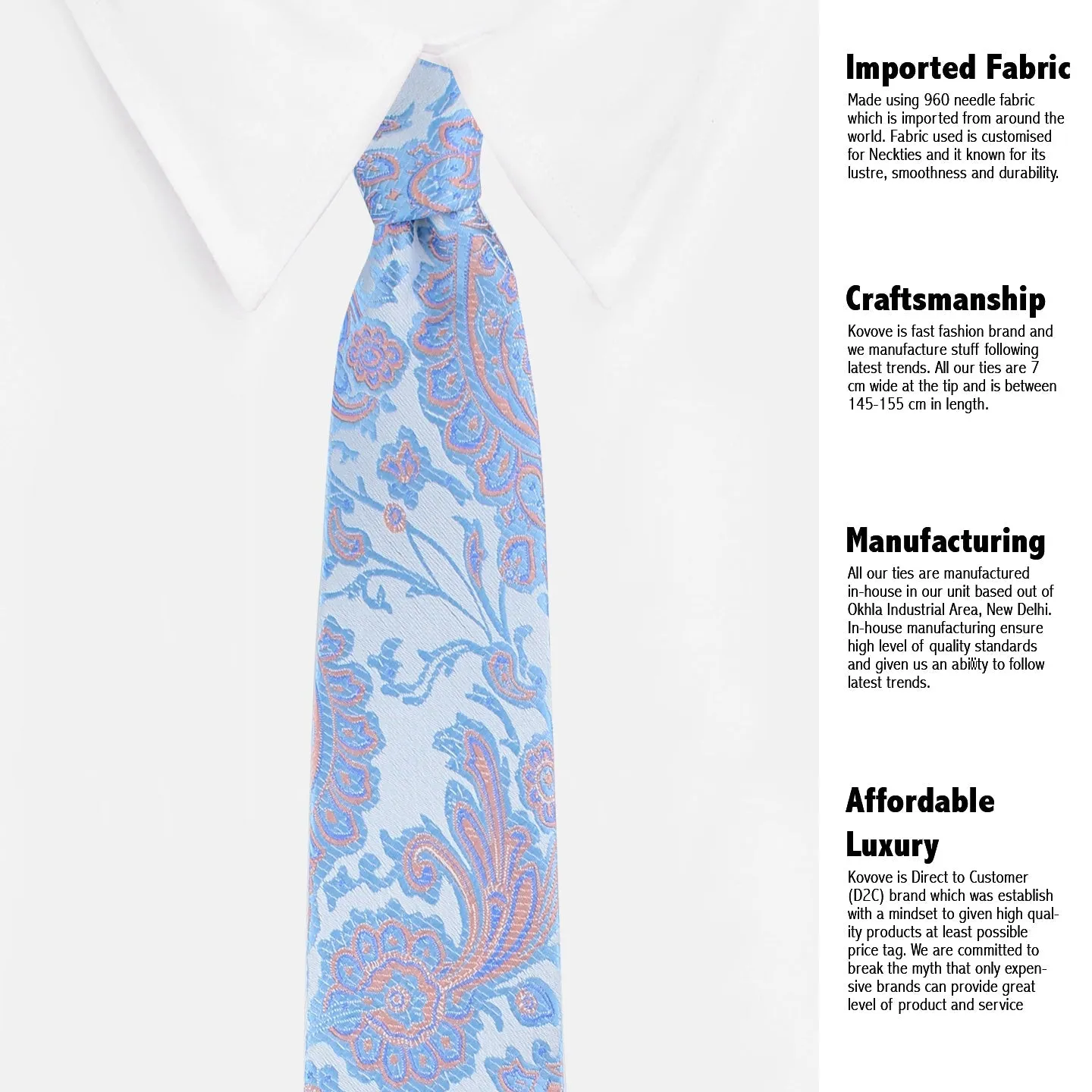 Kovove Elegant Blue Floral Necktie and Pocket Square Gift Box