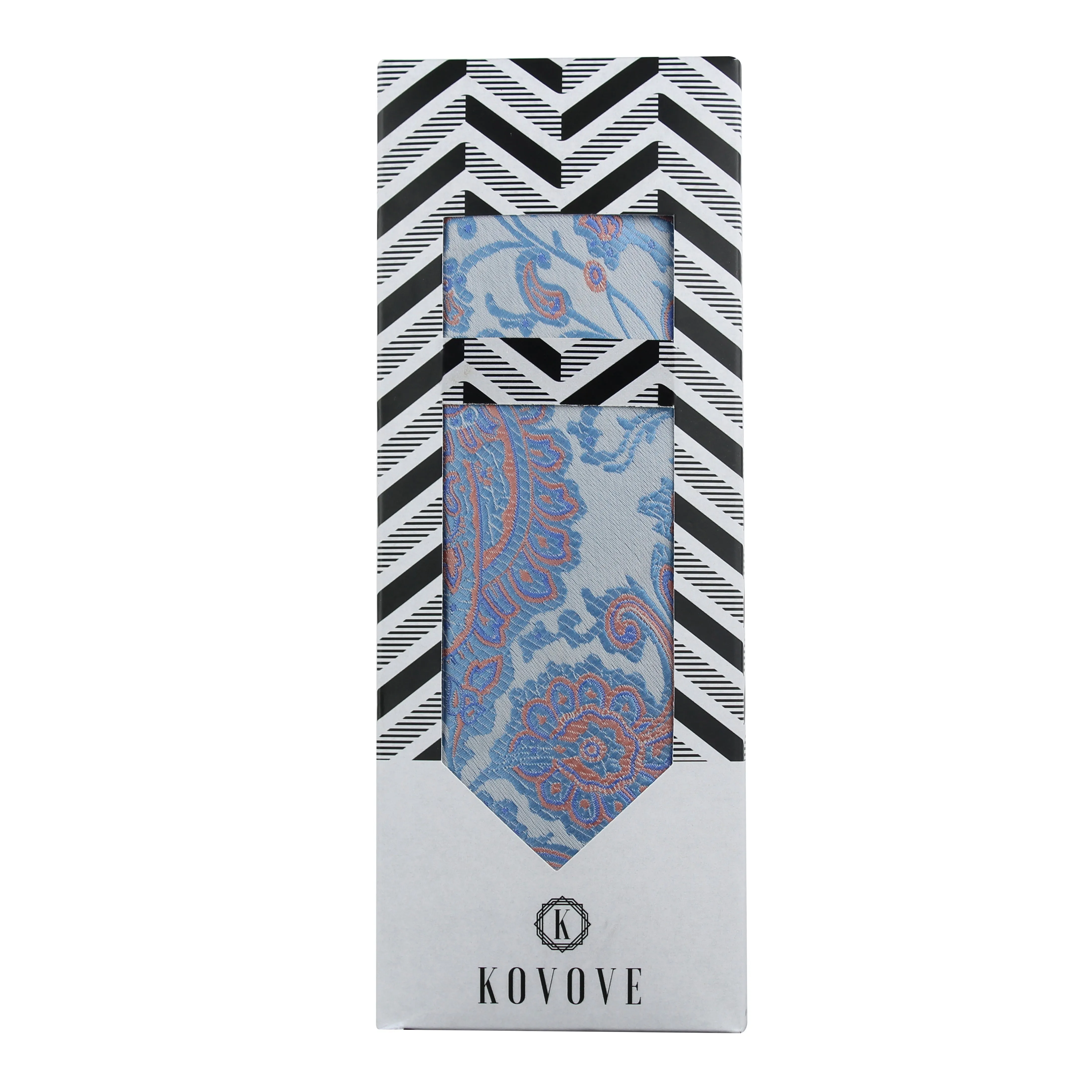 Kovove Elegant Blue Floral Necktie and Pocket Square Gift Box