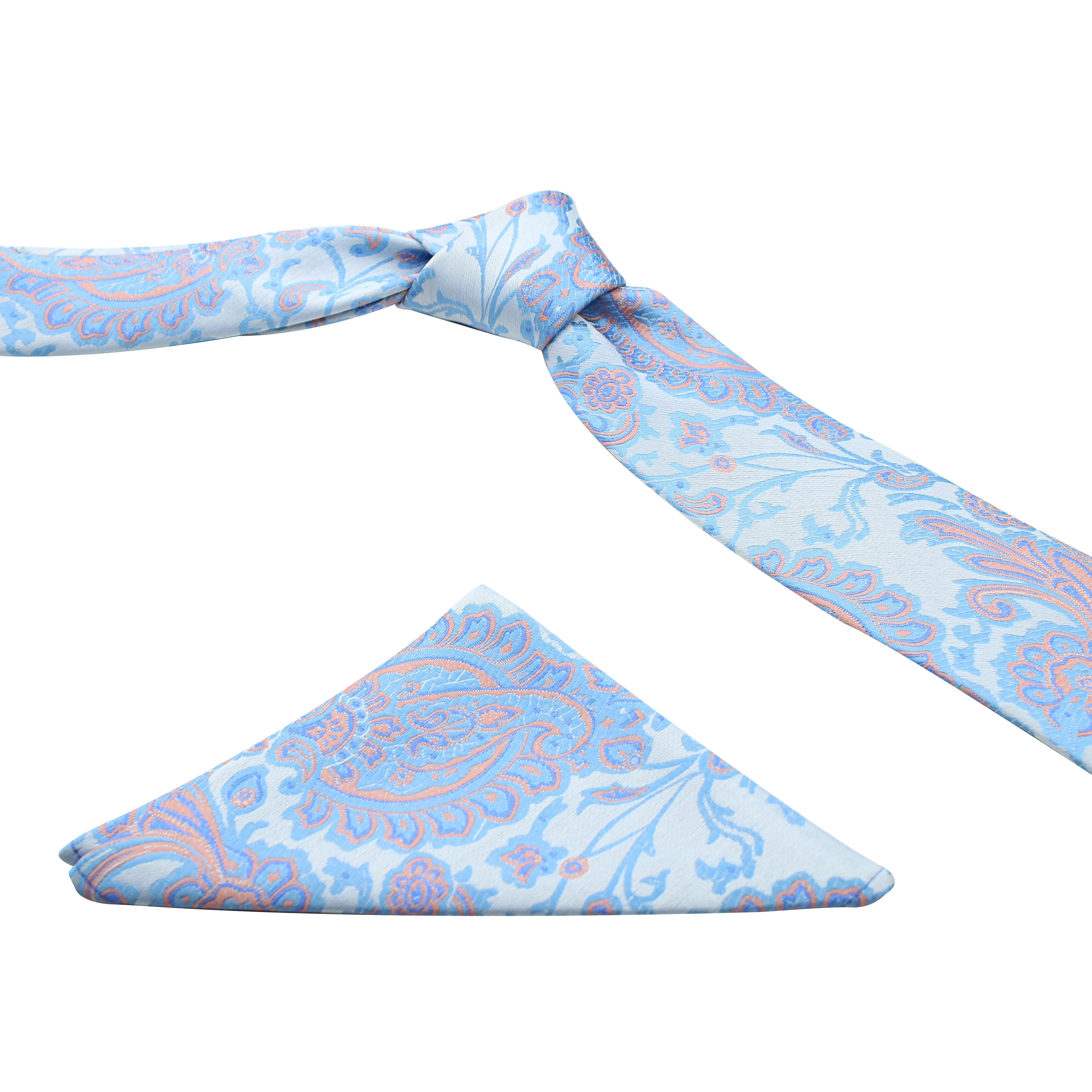 Kovove Elegant Blue Floral Necktie and Pocket Square Gift Box