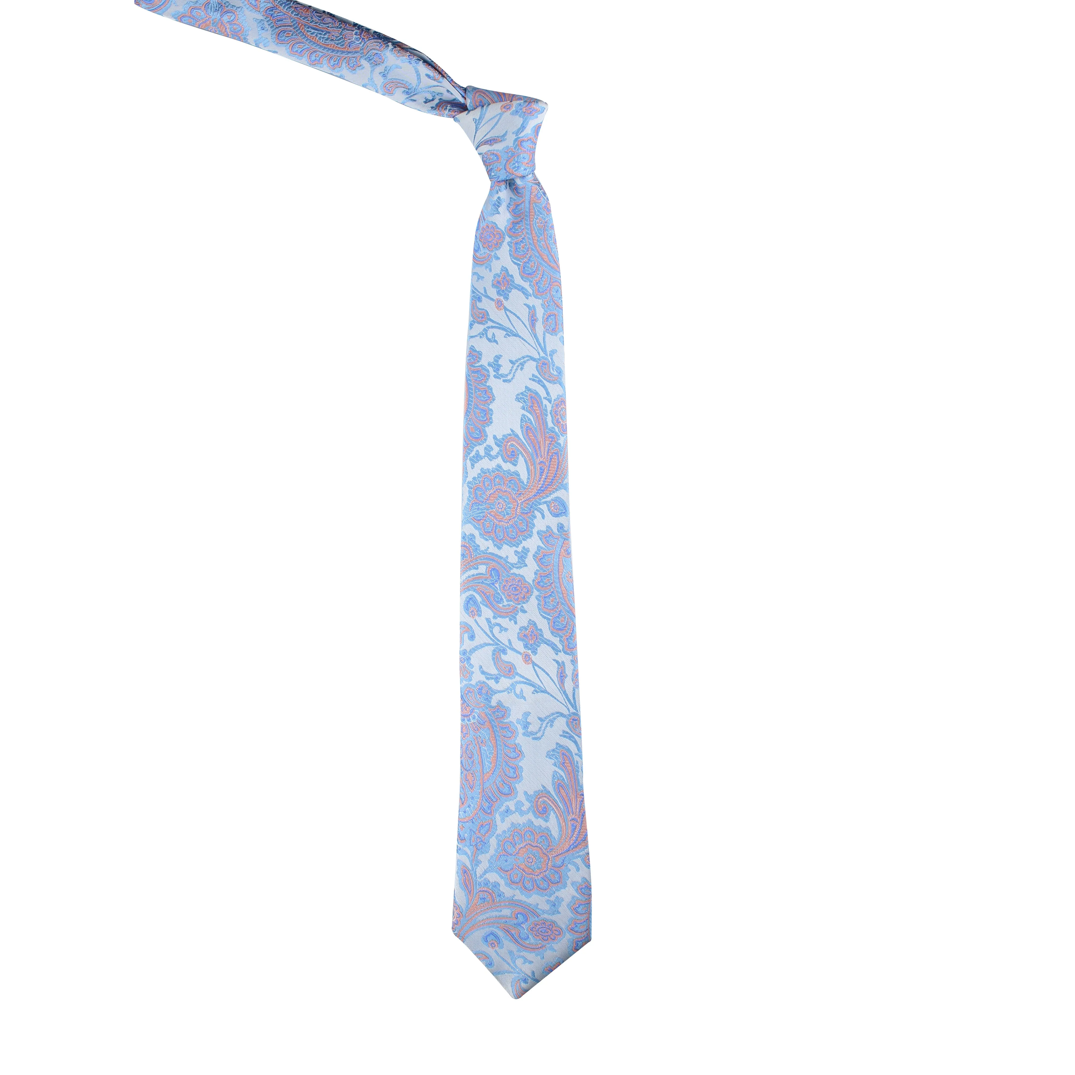 Kovove Elegant Blue Floral Necktie and Pocket Square Gift Box