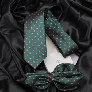 Kovove Elegant Green Floral Necktie and Pocket Square Gift Box