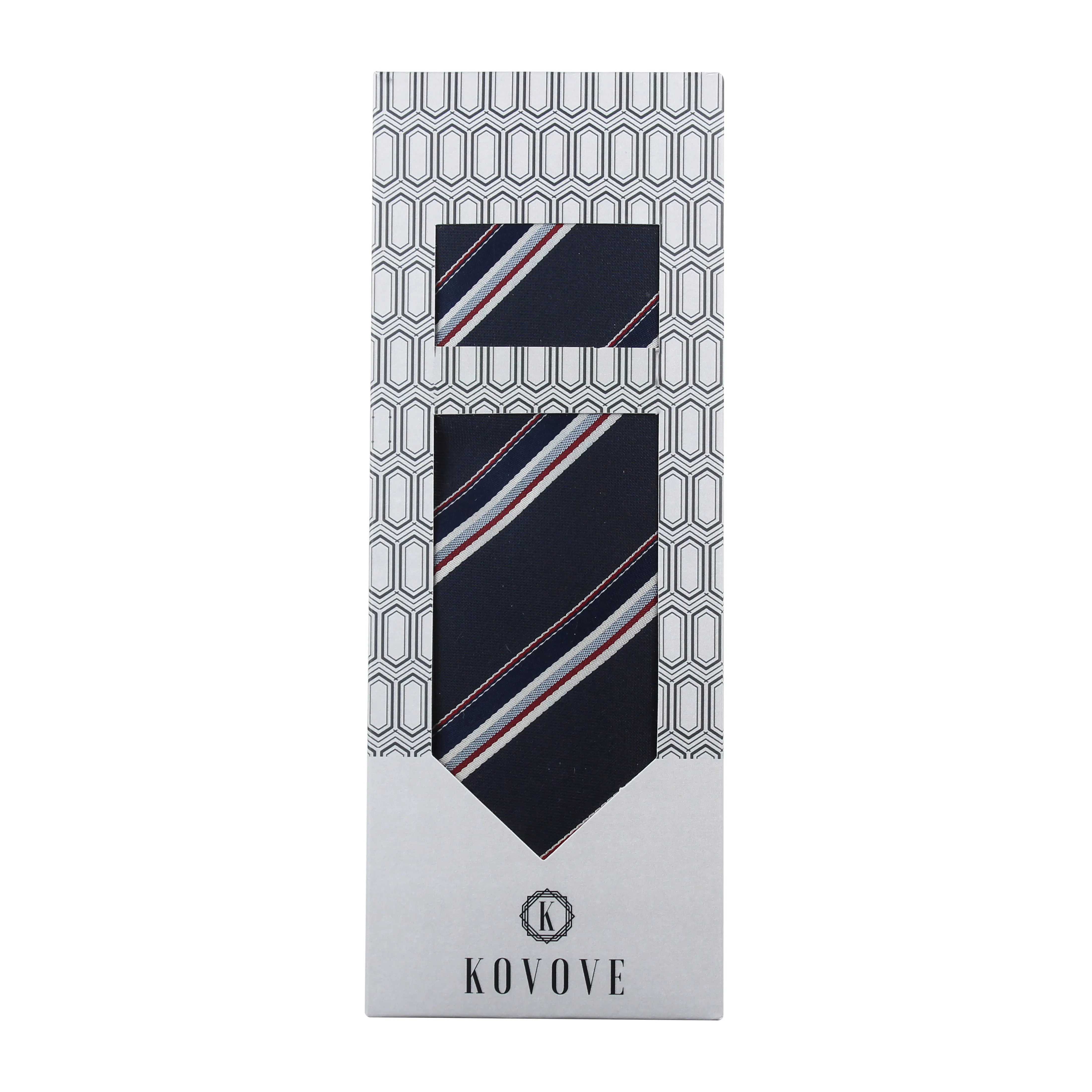 Kovove Pleasing Blue Striped Necktie and Pocket Square Gift Box