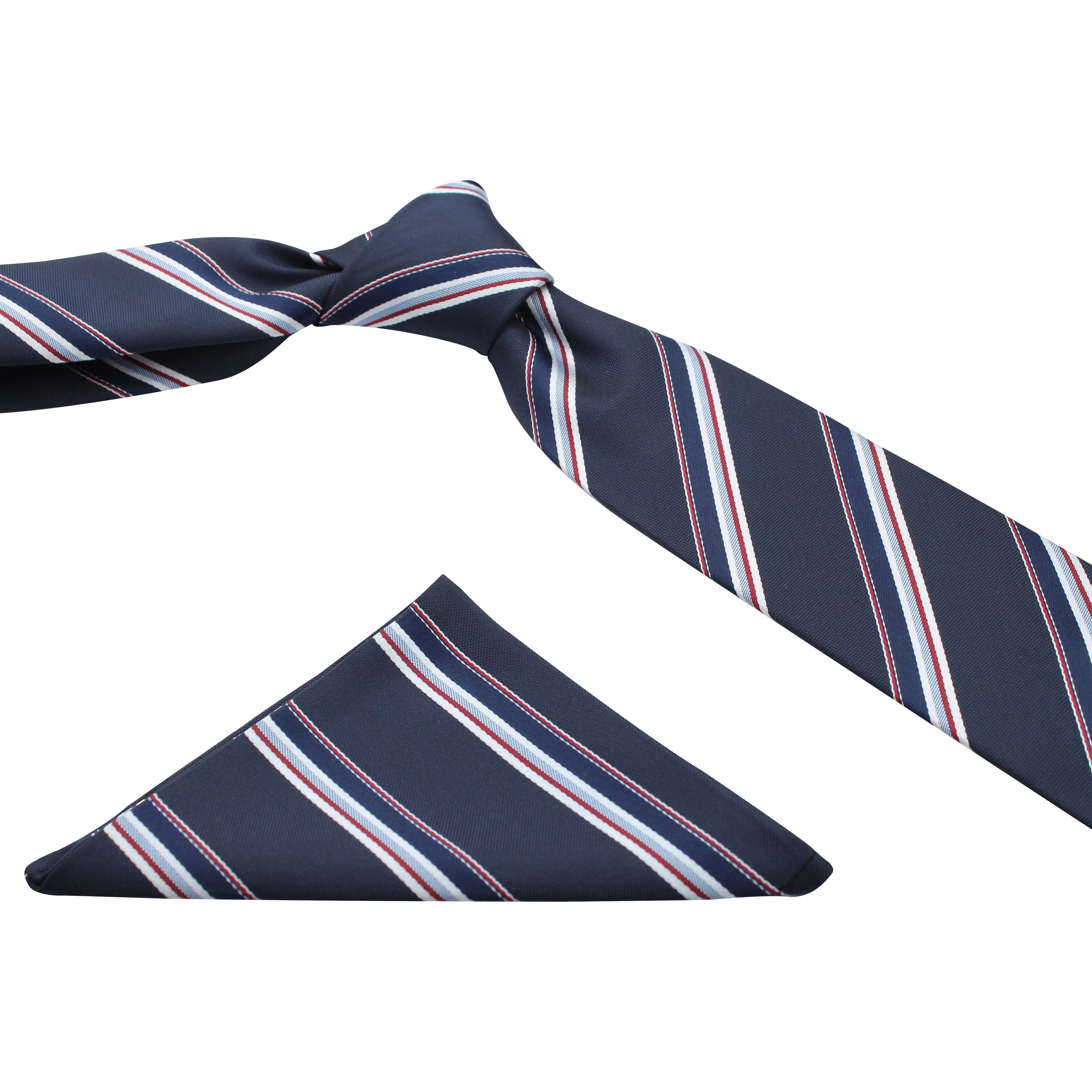 Kovove Pleasing Blue Striped Necktie and Pocket Square Gift Box