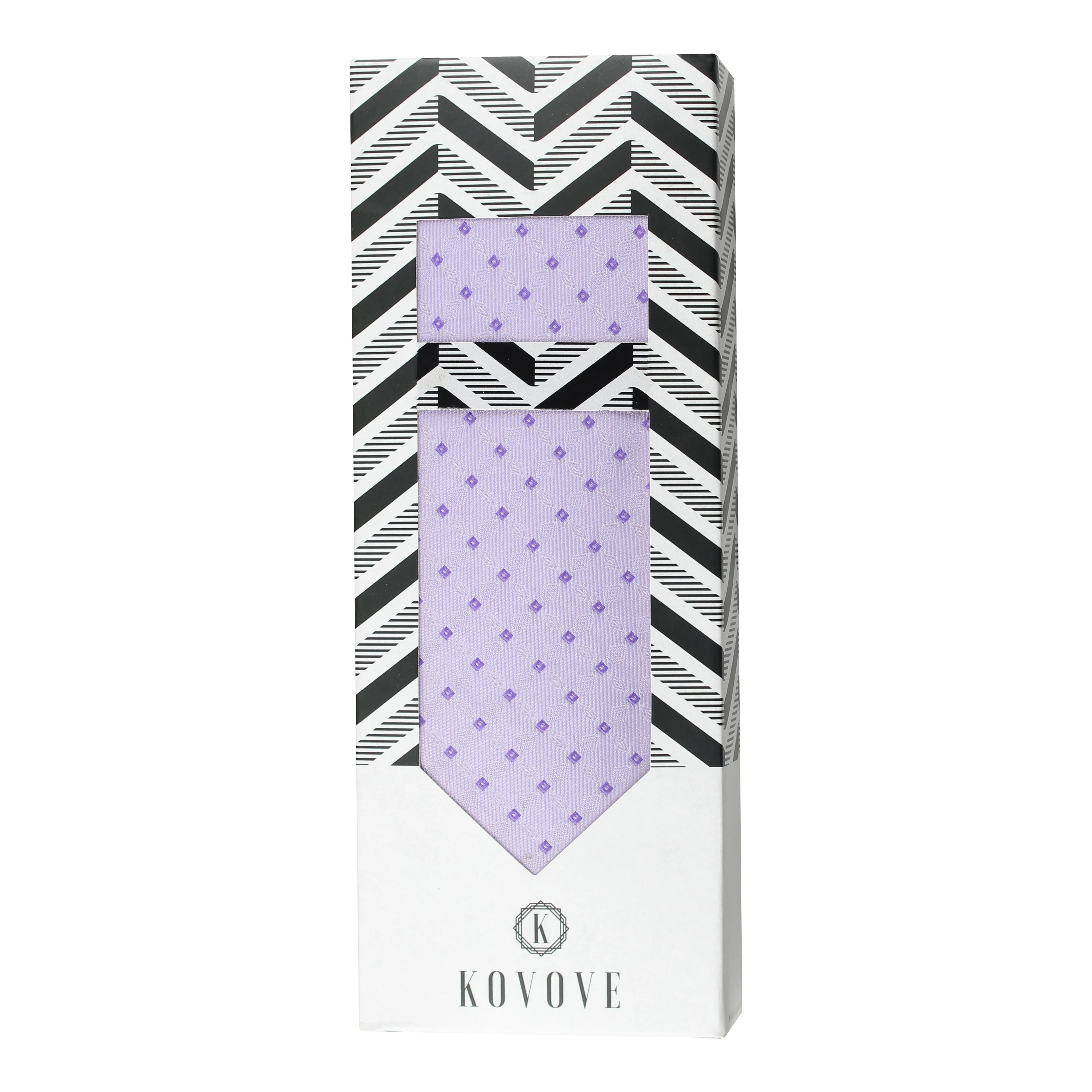 Kovove Purple Checkered Necktie and Pocket Square Gift Box