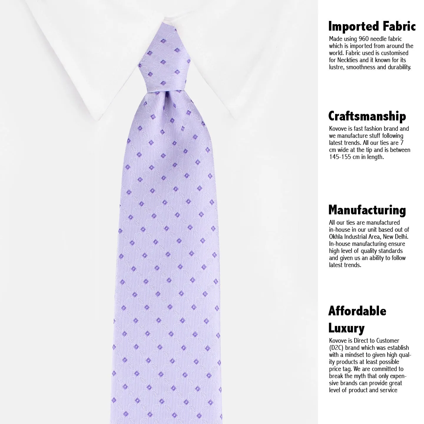 Kovove Purple Checkered Necktie and Pocket Square Gift Box