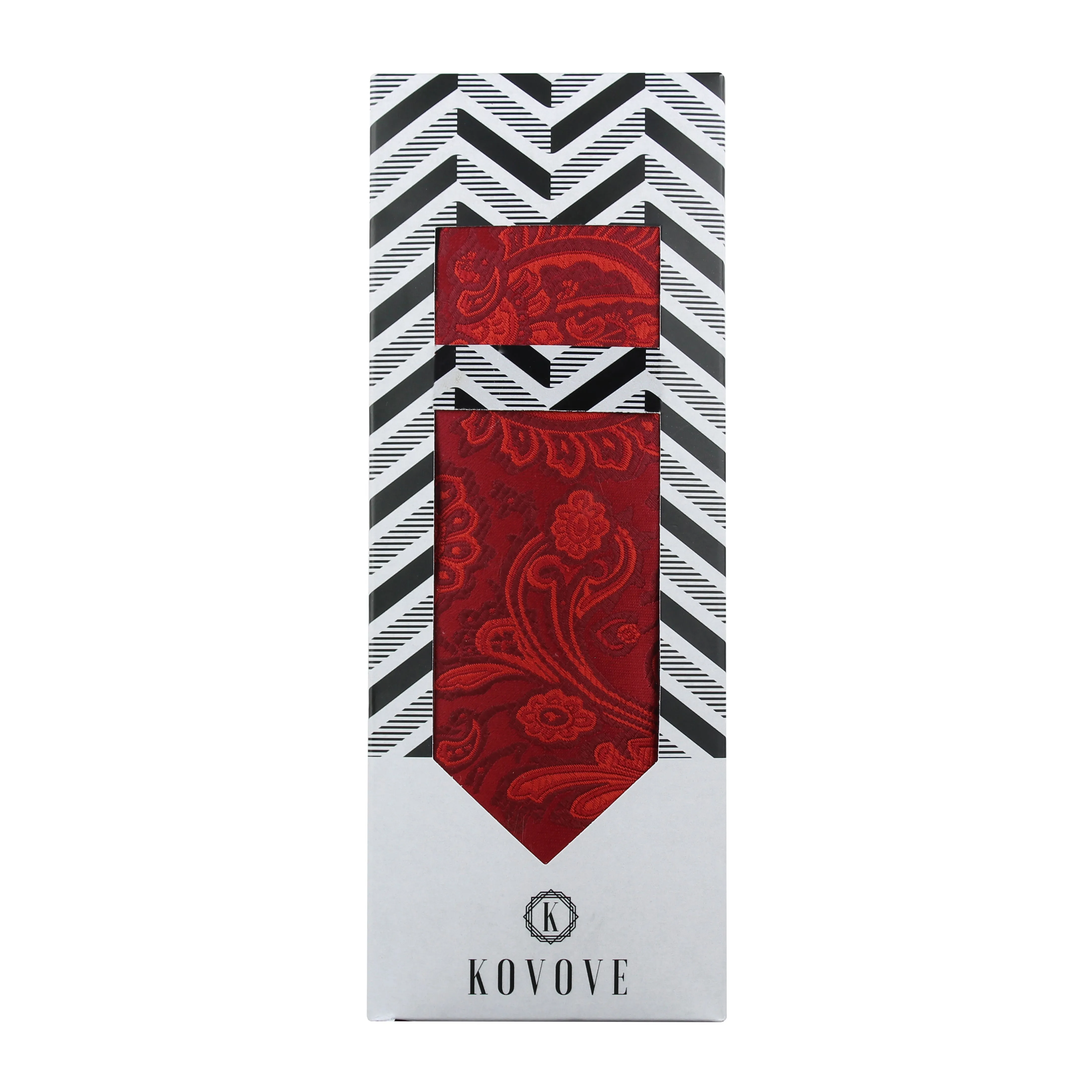 Kovove Red Floral Necktie and Pocket Square Gift Box