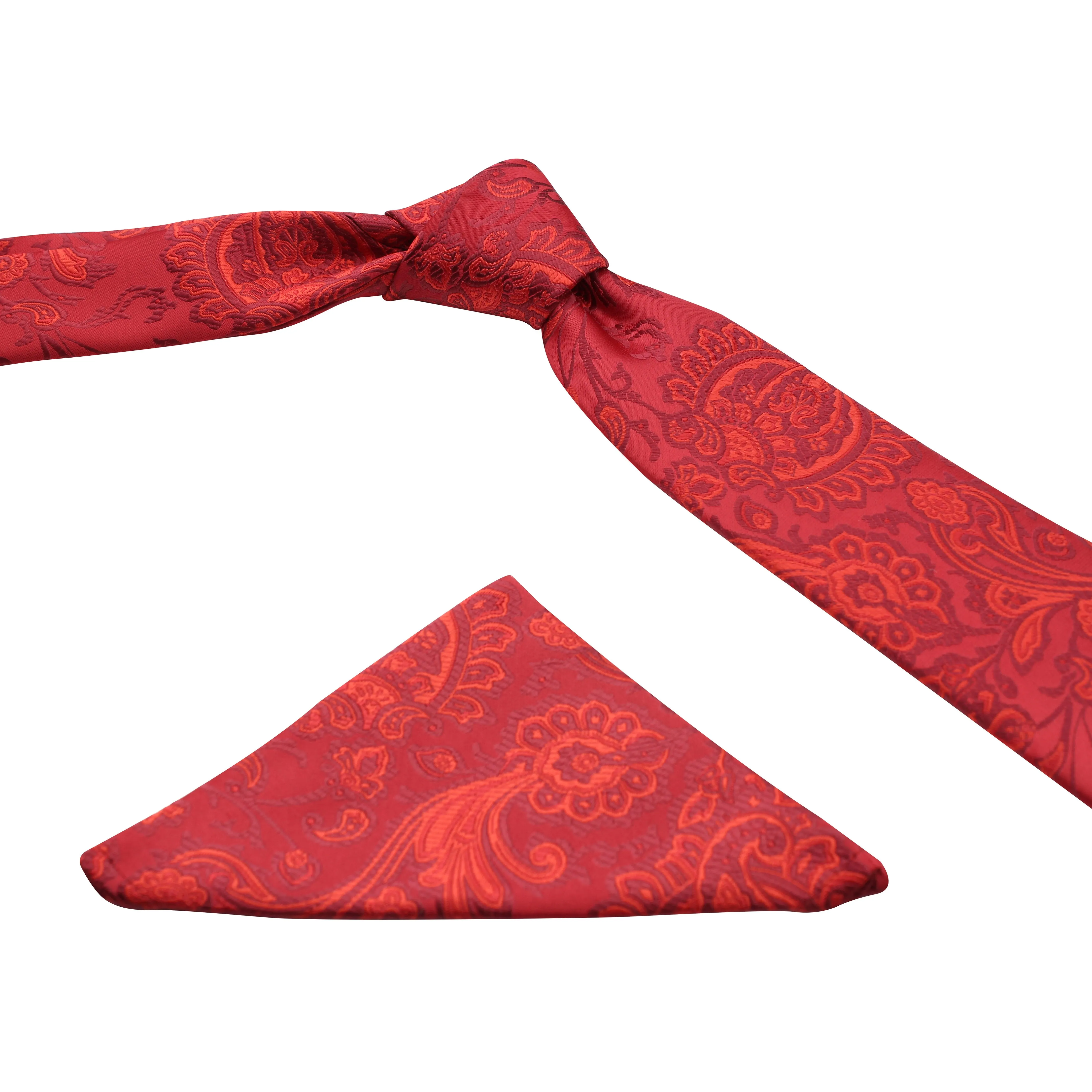 Kovove Red Floral Necktie and Pocket Square Gift Box