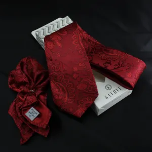 Kovove Red Floral Necktie and Pocket Square Gift Box