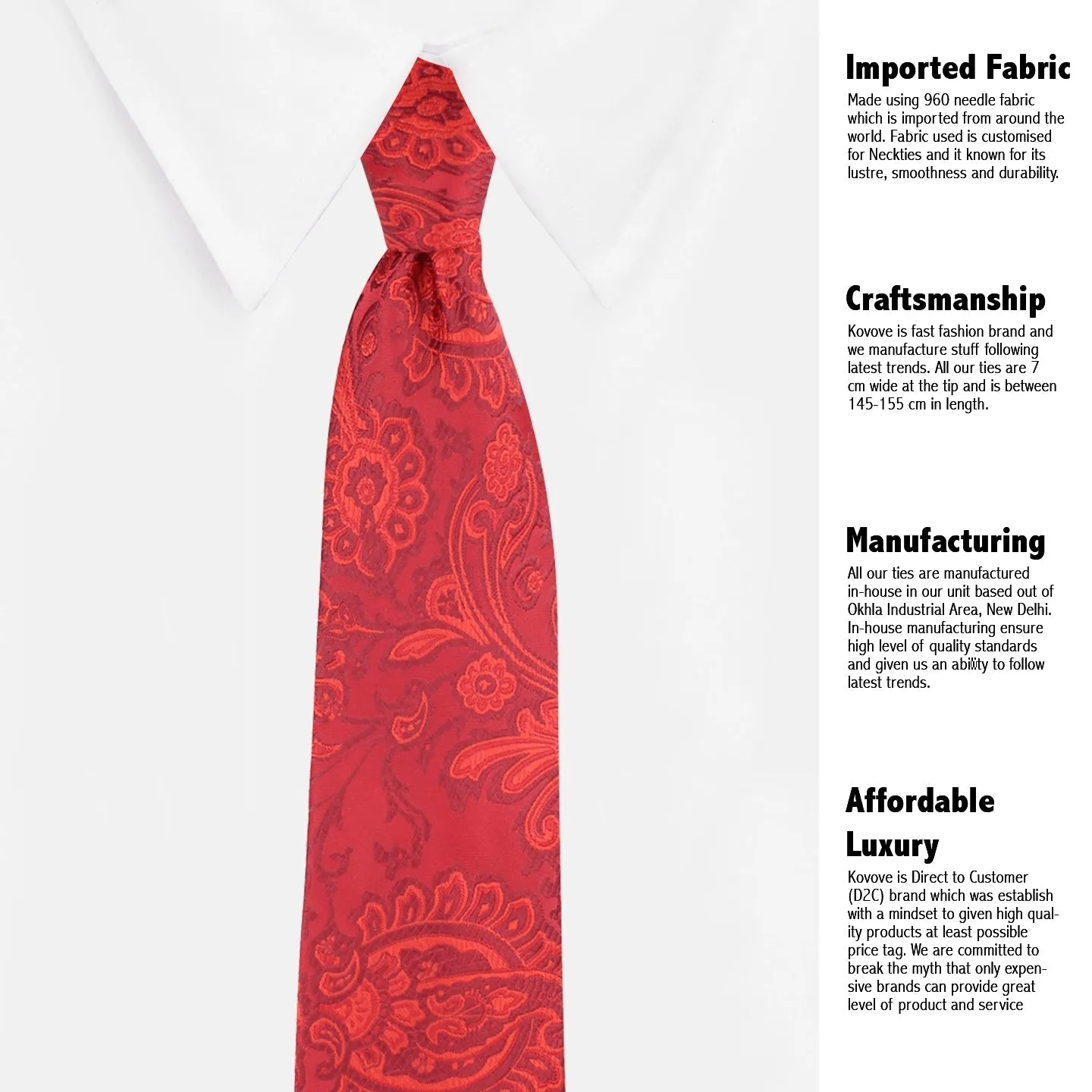 Kovove Red Floral Necktie and Pocket Square Gift Box