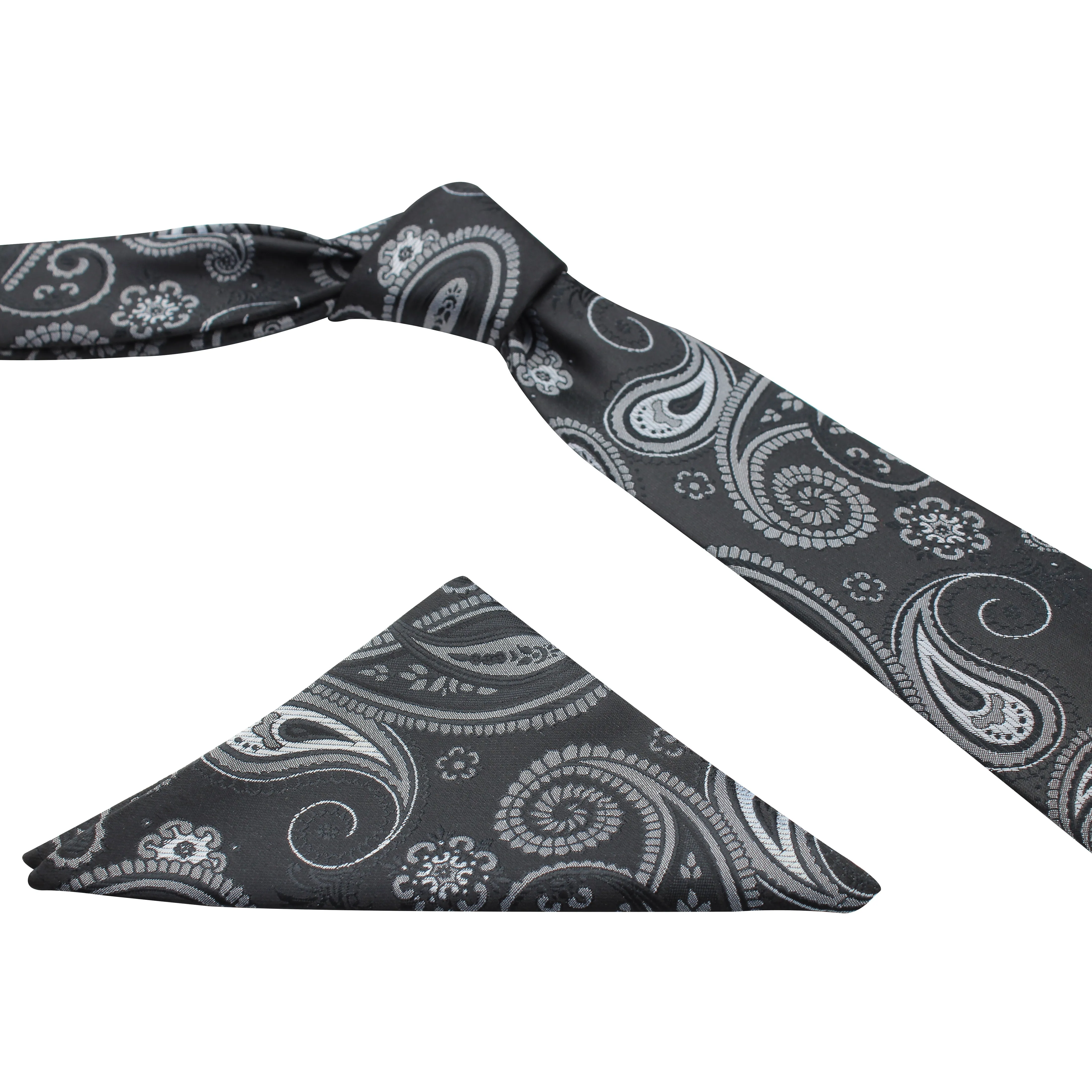 Kovove Refreshing Black Paisley Necktie and Pocket Square Gift Box