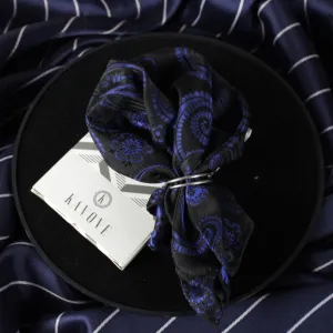 Kovove Royal Black & Blue Paisley Pocket Square For Men