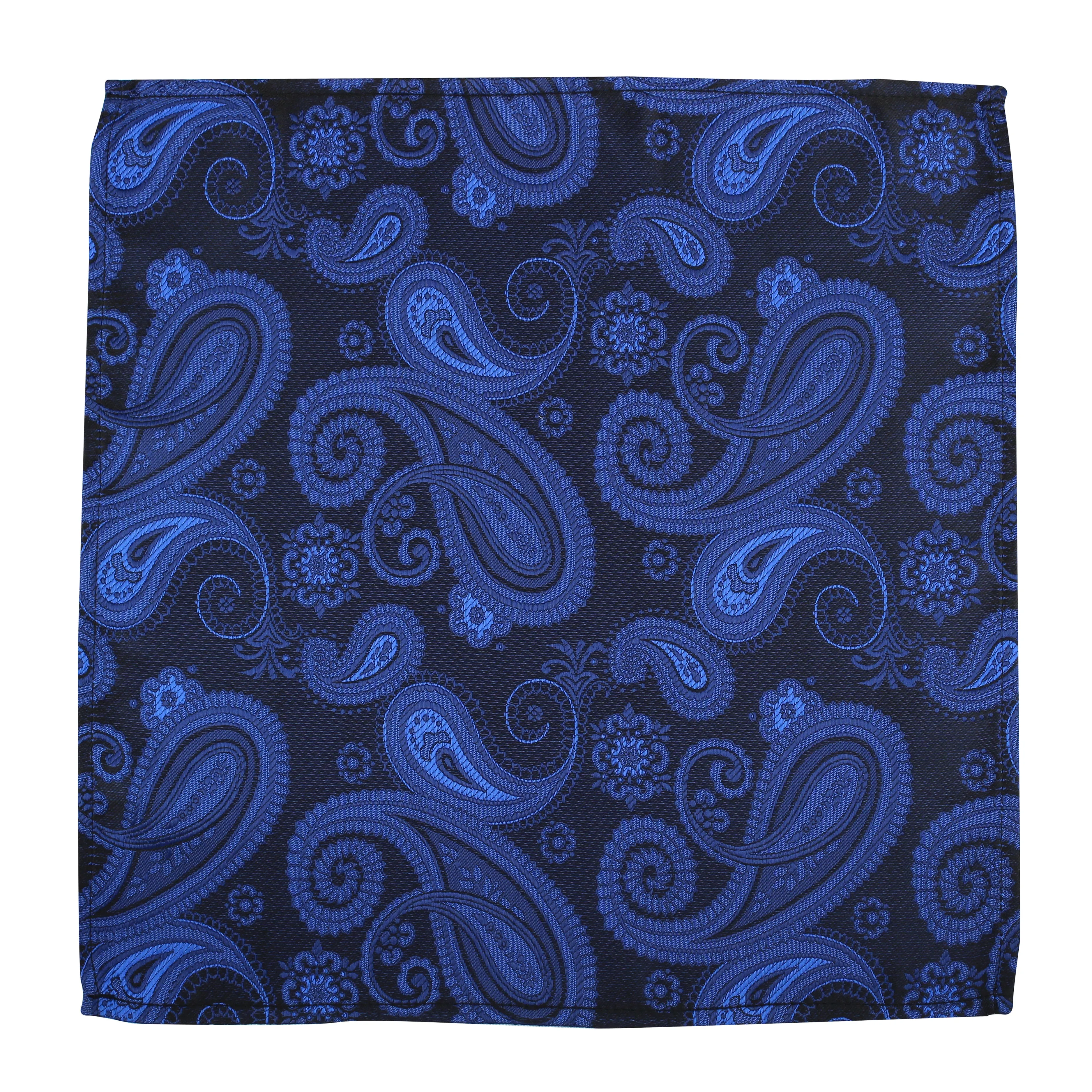 Kovove Royal Black & Blue Paisley Pocket Square For Men