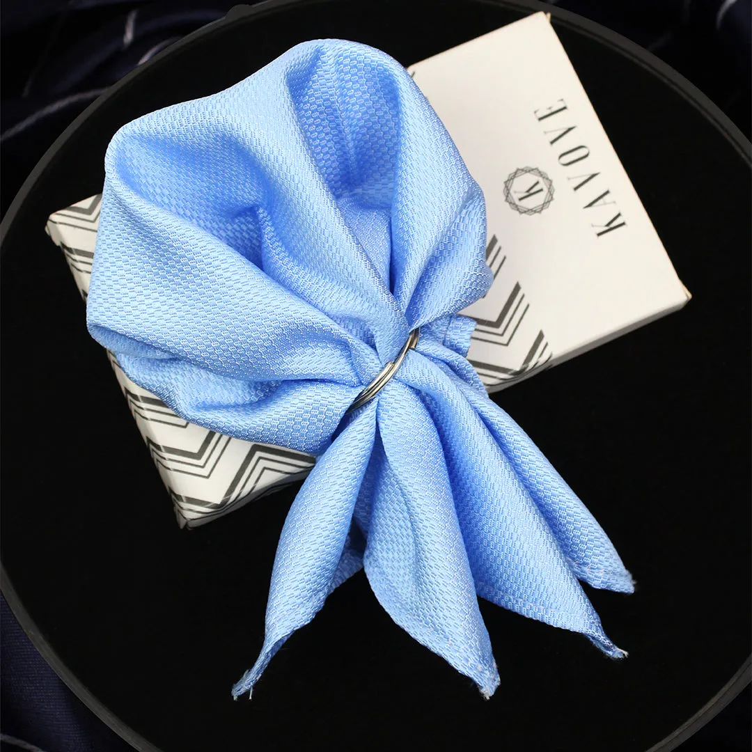 Kovove The Self Dash Line Blue Pocket Square For Men