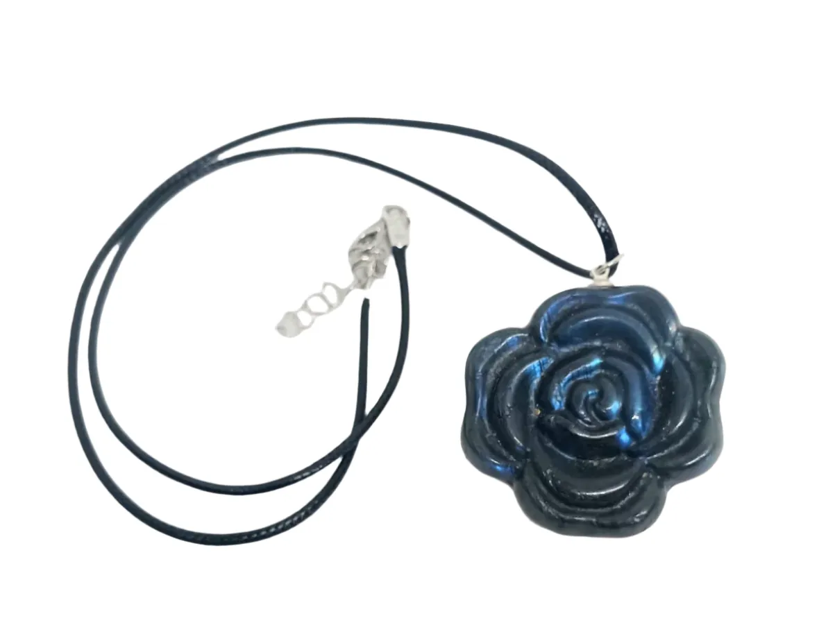 Labradorite Crystal  Rose Pendant Necklace