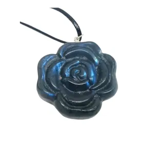 Labradorite Crystal  Rose Pendant Necklace