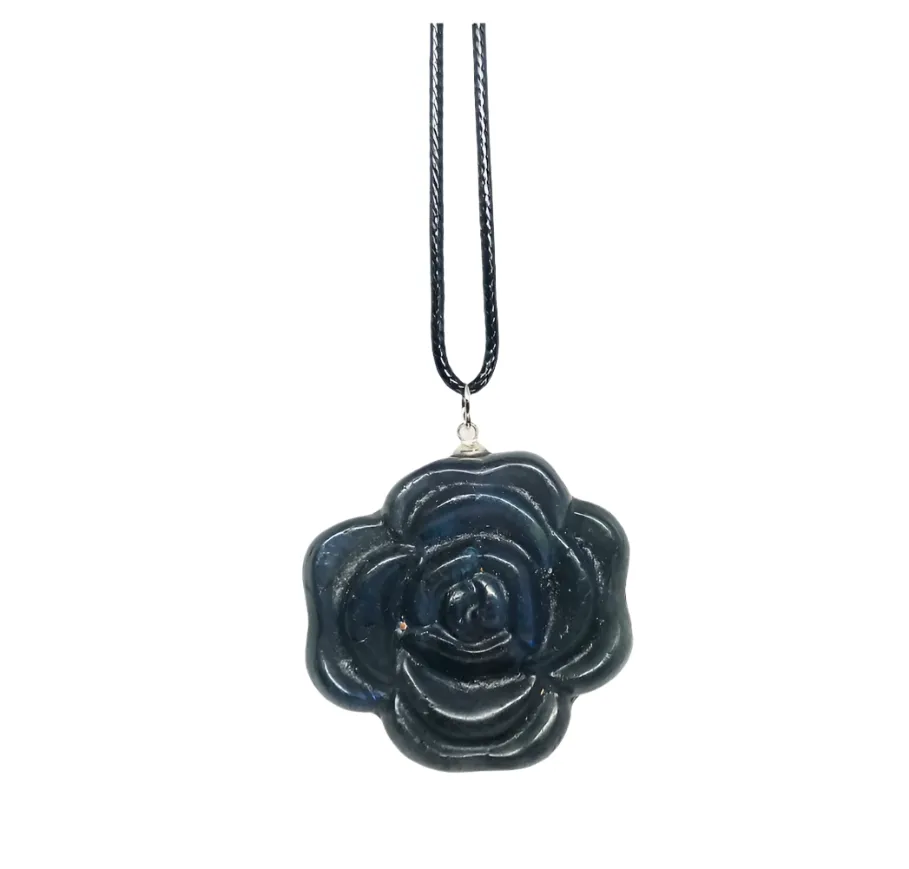 Labradorite Crystal  Rose Pendant Necklace