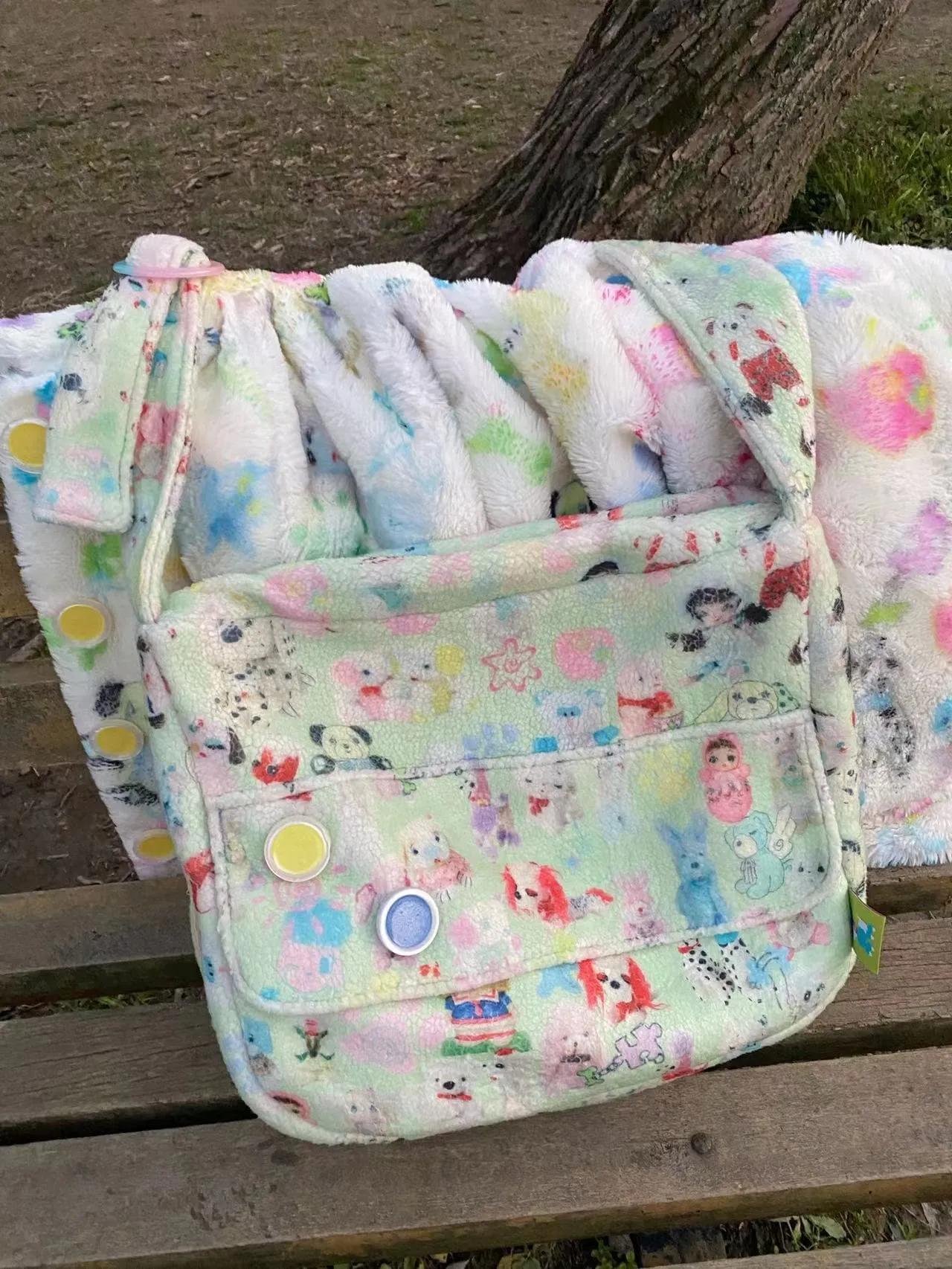 Lamb Velvet Toy Print Large Messenger Bag