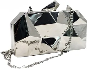 Lattice Pattern Silver  Metal Chain Handbag Evening Clutch Purse