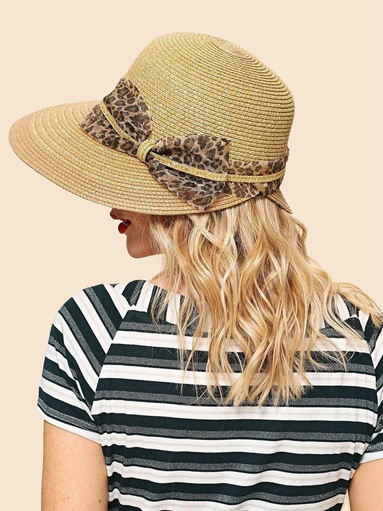 Leopard Bow Decorated Straw Hat