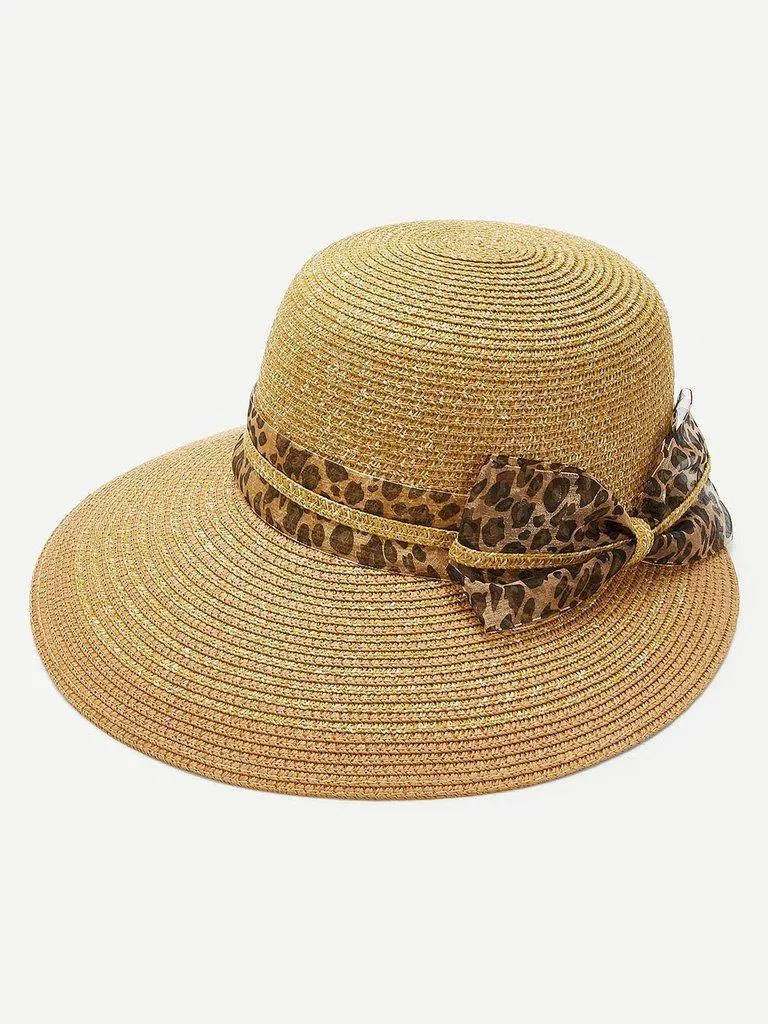 Leopard Bow Decorated Straw Hat