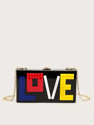 Letter Decor Chain Clutch Bag