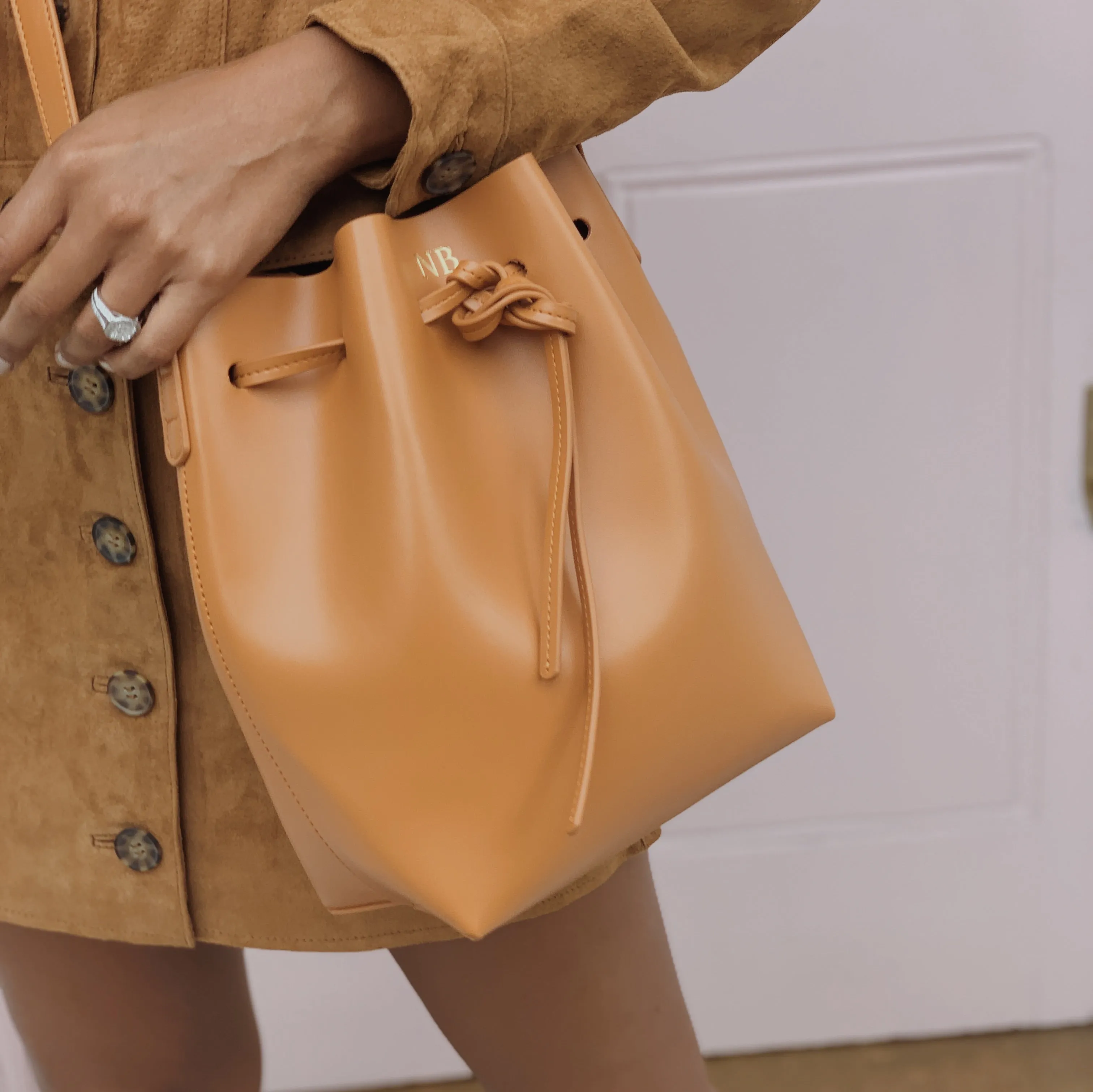 ‘Madrid' Camel Smooth Leather Bucket Bag