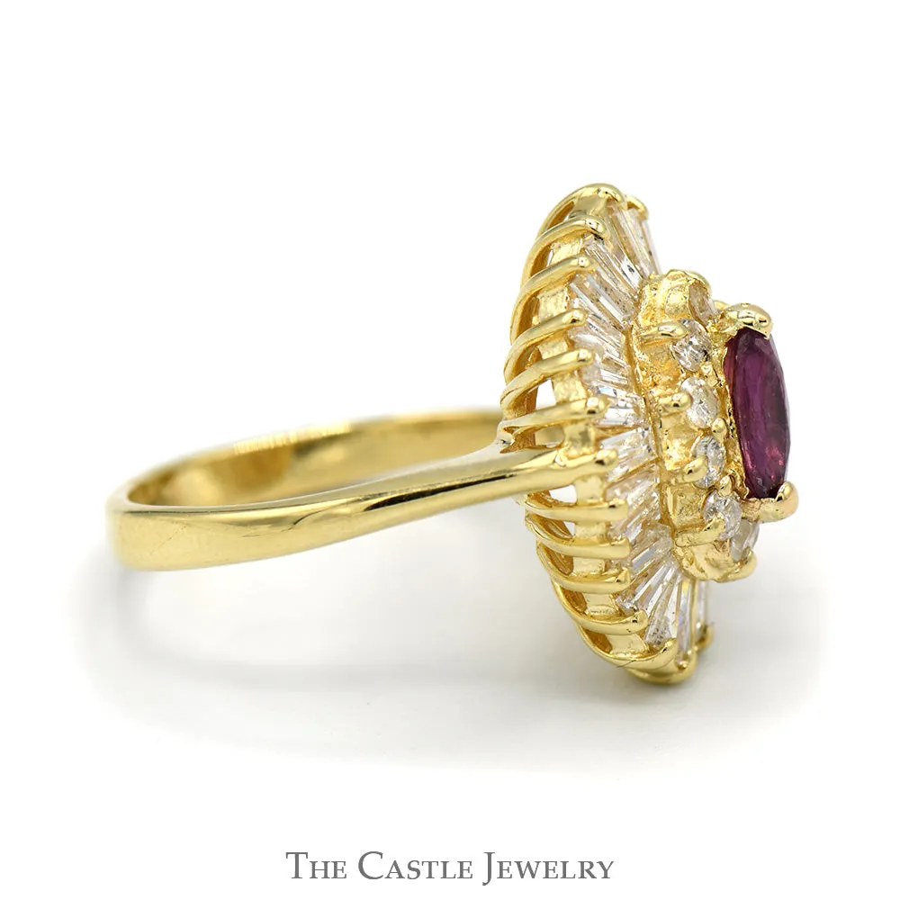 Marquise Cut Ruby Solitaire with Round & Baguette Diamond Ballerina Ring in 14k Yellow Gold